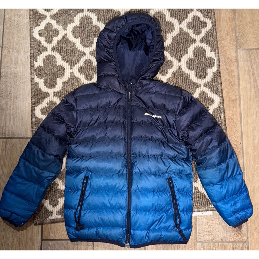 Eddie Bauer Kids Puffer Jacket 5/6 Blue Hooded Lightweight Zip Winter Coat Boys - Picture 3 of 6